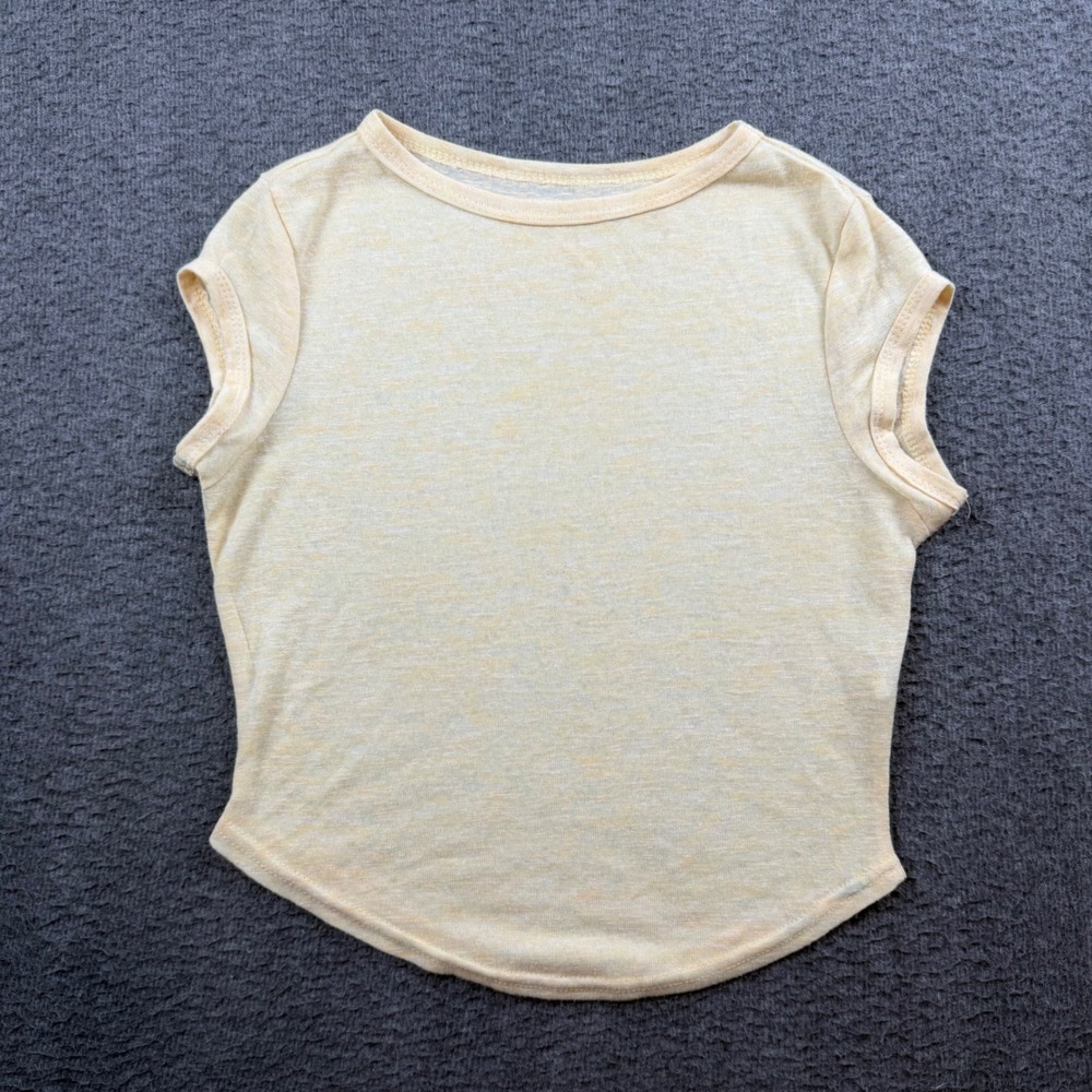 Musera Cap Sleeve T-Shirt Women's Size S Yellow Curved Hem Heathered Knit Tee